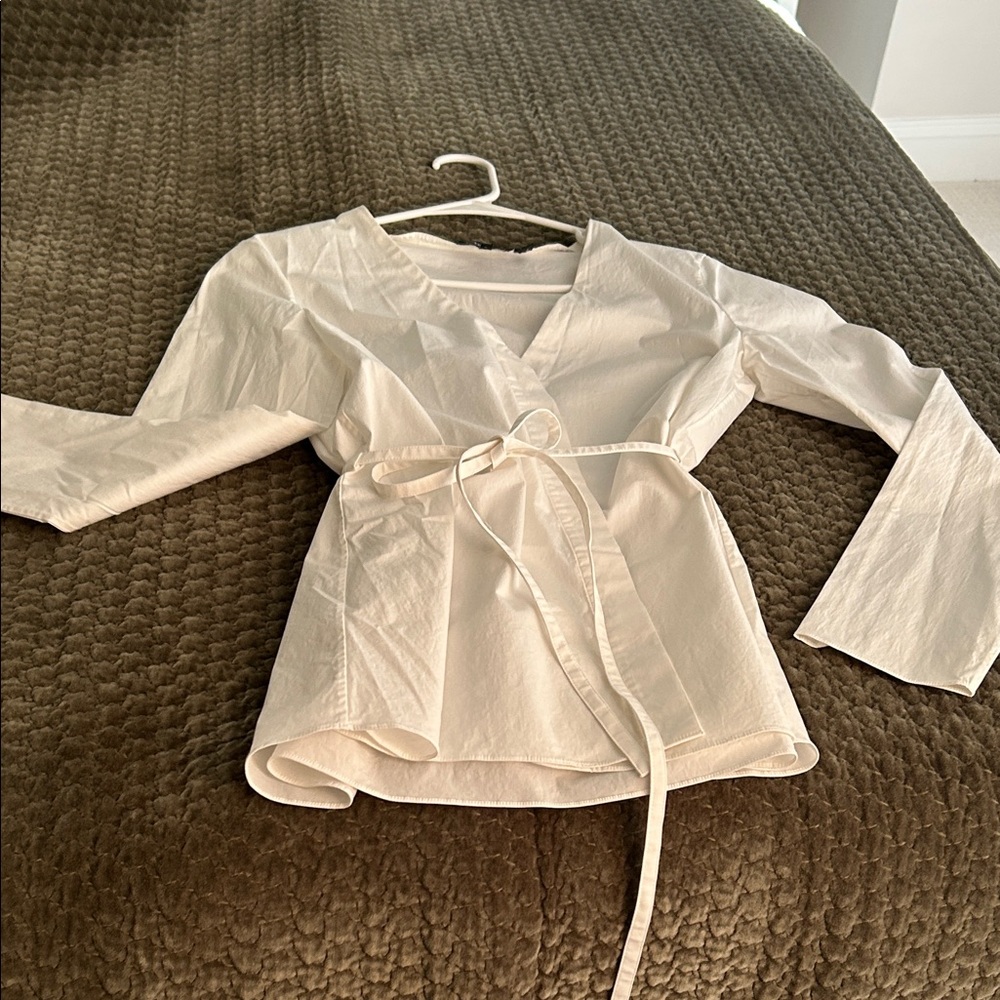 Theory White Wrap Blouse